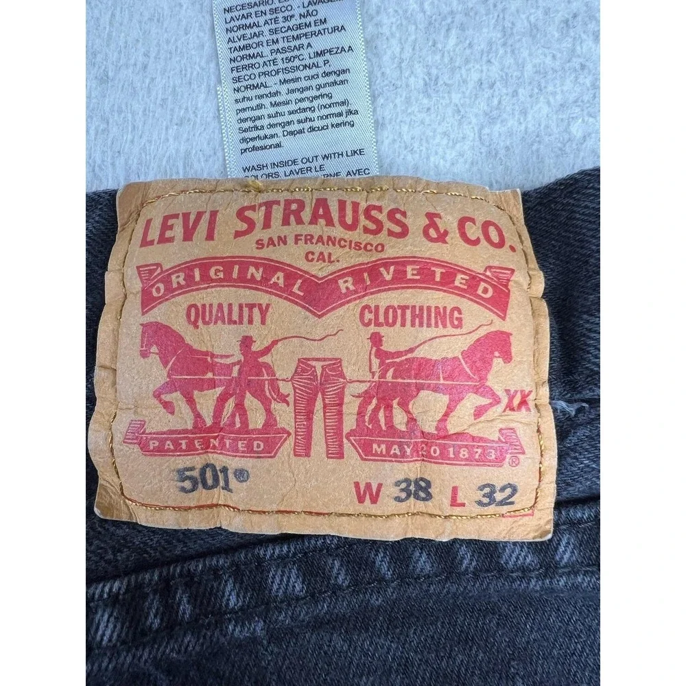 Levis 501 Jeans Mens 38x32‎ Black Regular Straight Stretch Denim Button Fly